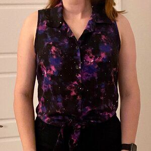 Galaxy Collared Tie-Front Tank Top